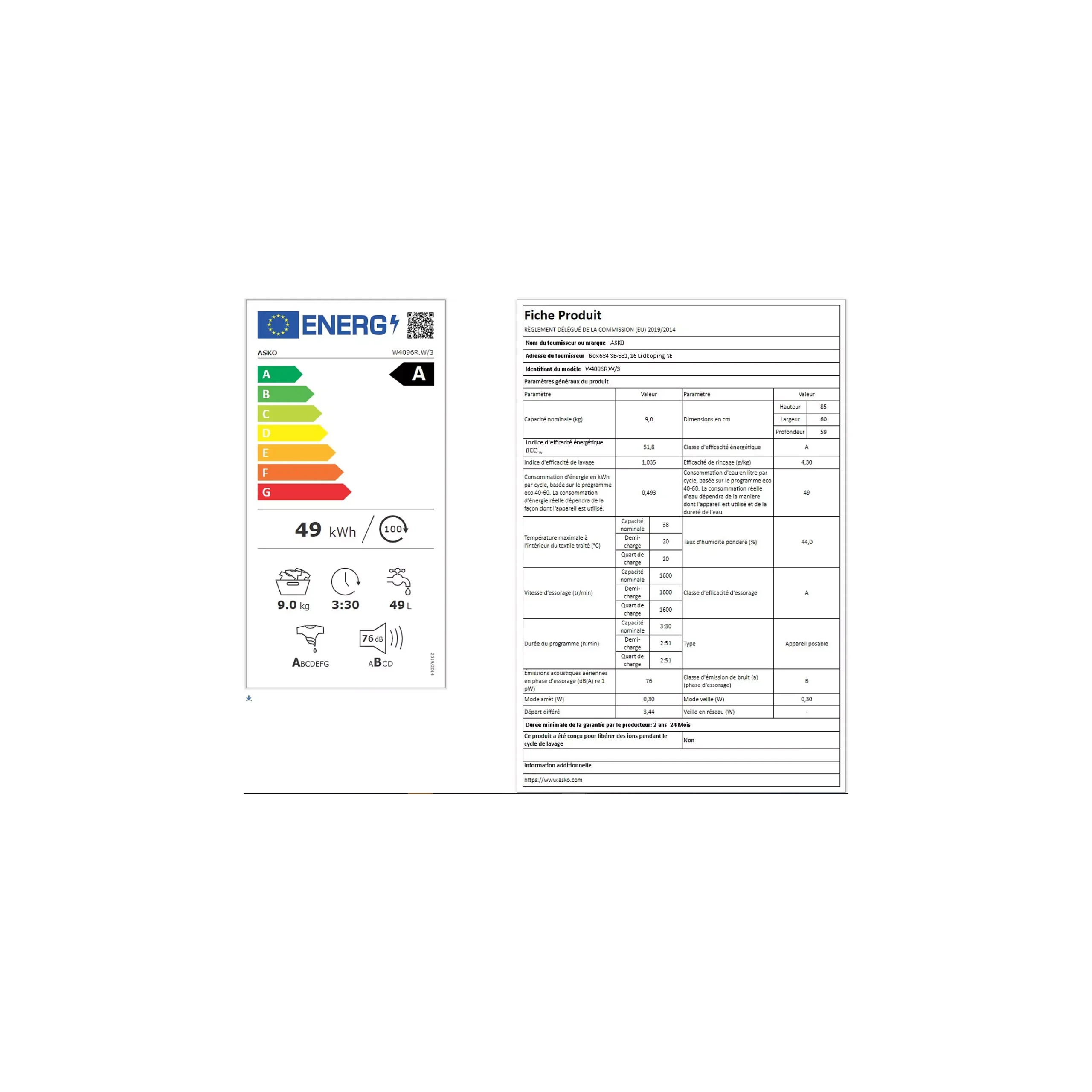 Lave linge hublot ASKO W4096R.W/3 – Image 3
