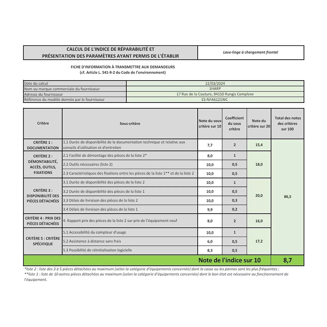 Lave linge hublot SHARP ESNFA6121WC – Image 4