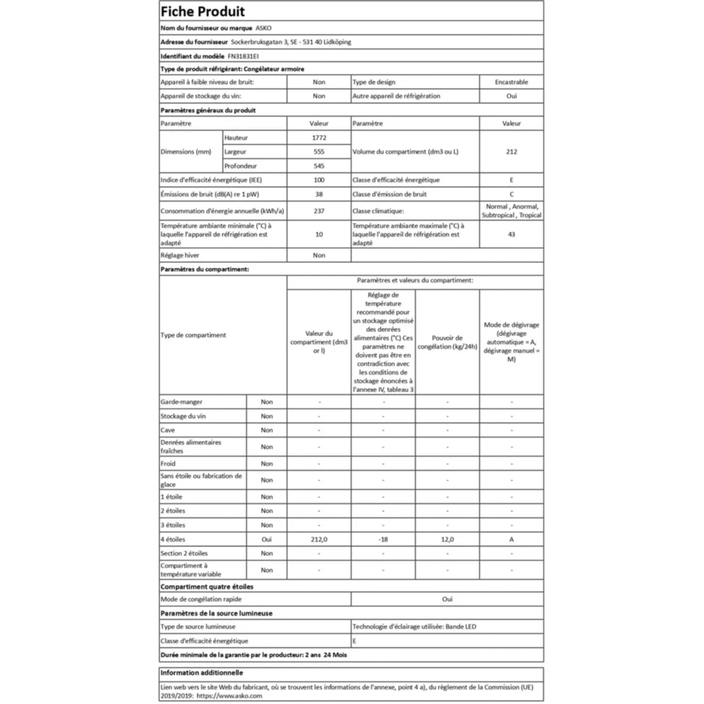 Congélateur encastrable ASKO FN31831EI – Image 2
