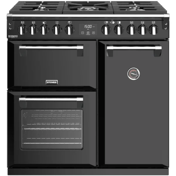 Les points clés Dimensions l x h x p : 99.4 x 93 x 67 cm 5 foyers, induction Four principal : 79 L, nettoyage catalyse 3 fours, câble monophasé non fourni Le + : Ses 2 grands fours (1 multifonction + 1 ventilé), son four gril séparé, table induct° Hte puissance